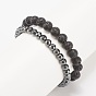 2Pcs 2 Style Natural Lava Rock & Synthetic Hematite Stretch Bracelets Set with Alloy Wings, Essential Oil Gemstone Jewelry for Women