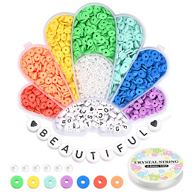 DIY Heishi Surfer Bracelet Making Kit, Including Polymer Clay Disc & ABS Plastic Imitation Pearl & Acrylic Letter Beads, Elastic Thread