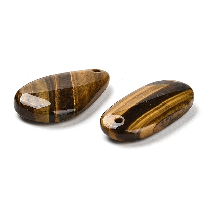 Natural Tiger Eye Pendants, Teardrop & Oval Charms, Mixed Shapes
