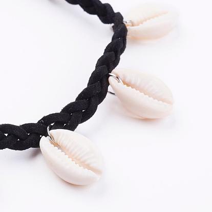 Fashion Style Cowrie Shell Charm Collar Choker Necklaces, with Alloy Clasps, 11 inch
