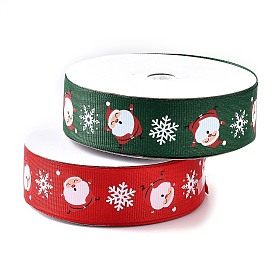 20 Yards Christmas Santa Claus Printed Polyester Grosgrain Ribbons, Flat