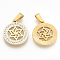 201 Stainless Steel Pendants, with Random Size Snap On Bails and Polymer Clay Crystal Rhinestones, for Jewish, Flat Round with Star of David