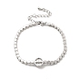 Clear Cubic Zirconia Flat Round Link Bracelet with Tennis Chains, Brass Jewelry for Women