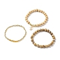 3 шт. 3 стильные браслеты из натуральных и синтетических смешанных камней, дерева и латуни со стеклянной каплей для женщин
