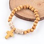 Bois croix bracelets en perles stretch, 55mm