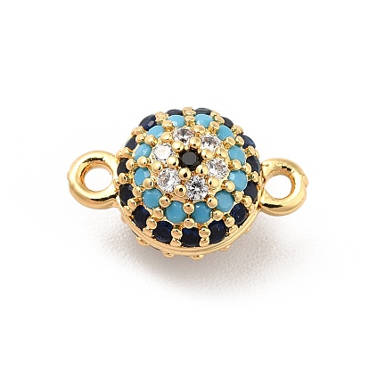 Brass Micro Pave Colorful Cubic Zirconia Connector Charms, Round Link, Long-Lasting Plated, Cadmium Free & Nickel Free & Lead Free