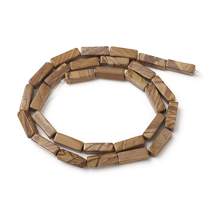 Natural Wood Lace Stone Beads Strands, Cuboid