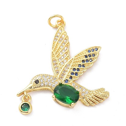 Real 18K Gold Plated Brass Micro Pave Cubic Zirconia Pendants, Long-Lasting Plated, Bird