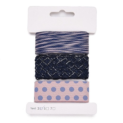 9 yards 3 styles ruban en polyester, pour le bricolage fait main, nœuds de cheveux et décoration de cadeaux, palette de couleurs bleu foncé
