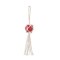 Natural Wood Bead Tassel Pendant Decoraiton, Cotton Thread Cords Hanging Ornament