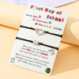 Bracelet puzzle coeur en acier inoxydable personnalisé pour la rentrée scolaire - parfait accessoire de liaison mère-fille !
