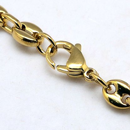 Fashionable 304 Stainless Steel Coffee Bean Chain Necklaces, with Lobster Claw Clasps, 21.3 inch(54cm)