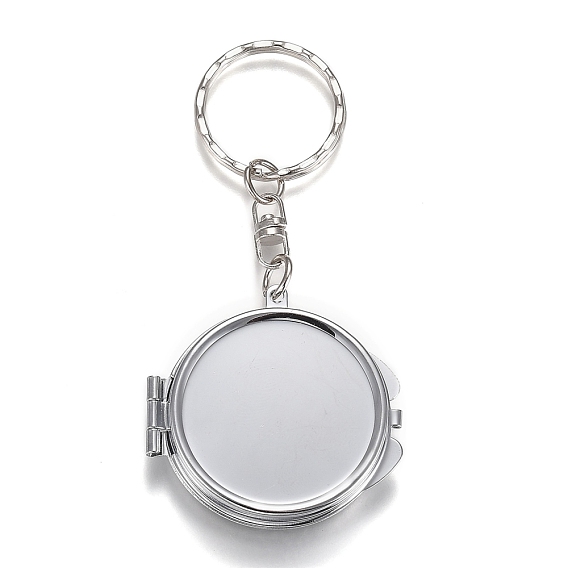 Porte-clés miroir pliant en fer, miroir de poche compact portable de voyage, base vierge pour artisanat en résine uv, plat rond