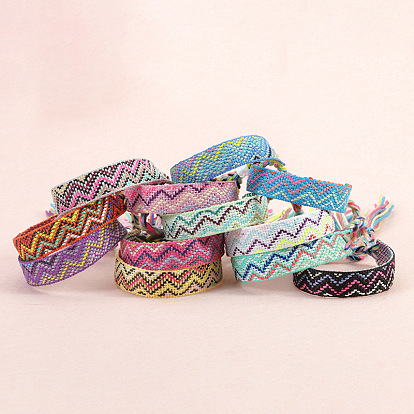 Cotton Braided Wave Pattern Cord Bracelet, Ethnic Tribal Adjustable Brazilian Bracelet for Women