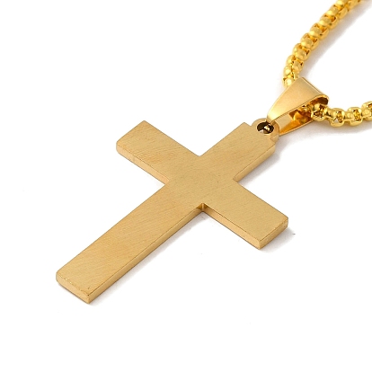 Cross with Word Jesus 201 Stainless Steel Pendant Necklace with Iron Box Chains