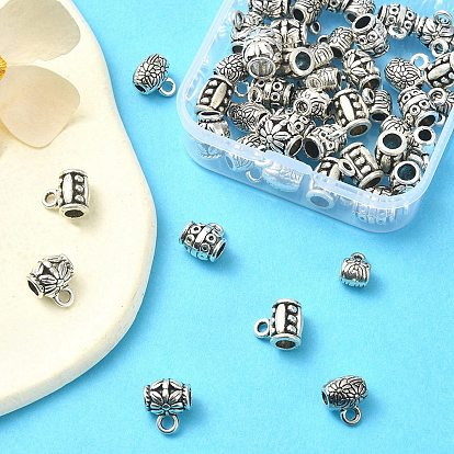 50Pcs 5 Style Tibetan Style Alloy Barrel Carved Flower Bail Beads, Tube Bails, Loop Bails