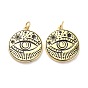 Brass Enamel Pendants, with Jump Ring, Long-Lasting Plated, Flat Round with Evil Eye, Black