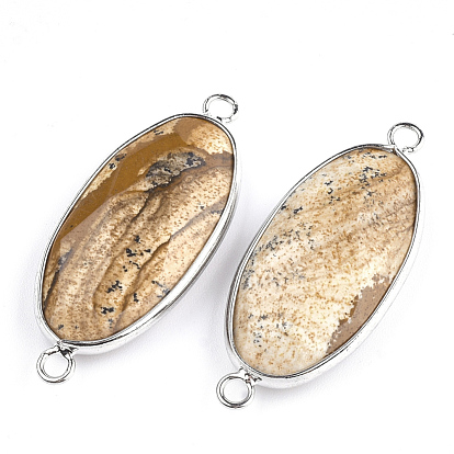 Connecteurs de liens de pierres précieuses, avec les accessoires en laiton, facette, ovale