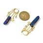 Dyed Natural Quartz Crystal Bullet Dangle Hoop Earrings, Golden Brass Star Tassel Earrings