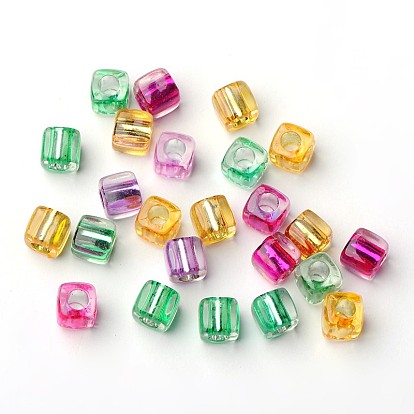 Perlas de cubo de acrílico transparente, color en el interior, 7.5x8 mm, Agujero: 4 mm, sobre 1500 unidades / 500 g