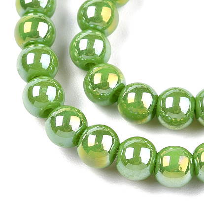 Electrochapa hilos de perlas de vidrio opacas, color de ab chapado, rondo