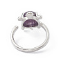 Gemstone Turtle Open Cuff Ring, Platinum Brass Jewelry for Women