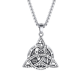 Triquetra/Trinity Knot with Word Stainless Steel Pendant Necklaces for Men