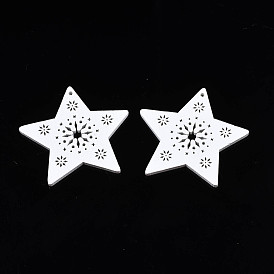 Christmas Theme Spray Painted Wood Pendants, Star with Snowflake