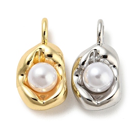 Alliage avec pendentifs en plastique ABS imitation perle, sans plomb et sans cadmium, charme ovale
