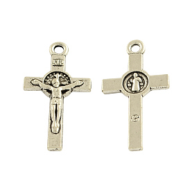 Alliage croix crucifix style tibétain pendentifs, pour Pâques, sans cadmium et sans plomb, 23x12x3mm, trou: 2 mm, environ 1333 pcs / 1000 g