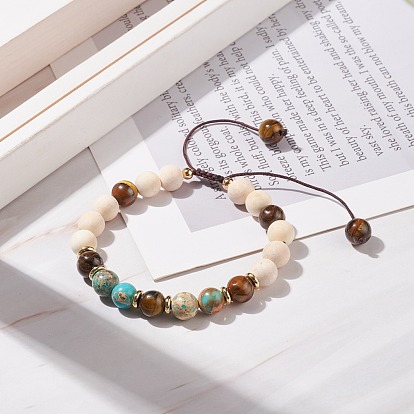 Bracelet en perles tressées en bois naturel, jaspe impérial (teint) et oeil de tigre, bijoux de yoga en pierres précieuses pour femmes