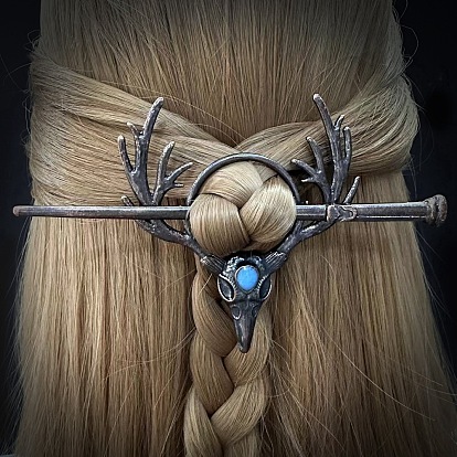 Bâtons de cheveux en pierre de lune vintage pour femmes, bâtons de cheveux en alliage gothique rétro viking