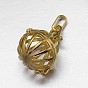 Hollow Brass Round Cage Pendants, For Chime Ball Pendant Necklaces Making, Cadmium Free & Nickel Free & Lead Free, 26x24mm, Hole: 3x8mm