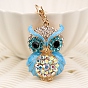 KC Gold Tone Plated Alloy Keychains, with Rhinestone and Enamel, Owl