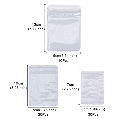60Pcs 3 Sizes Rectangle PVC Zip Lock Bags, Resealable Packaging Bags, Self Seal Bag