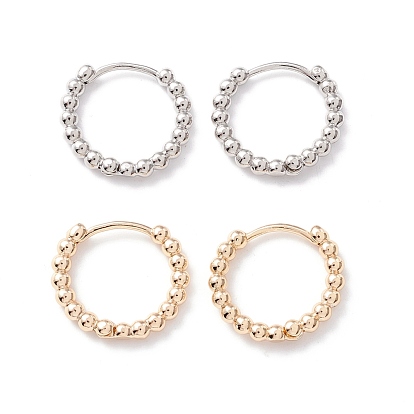 Rack Plating Brass Beaded Huggie Hoop Earrings for Women, Cadmium Free & Lead Free