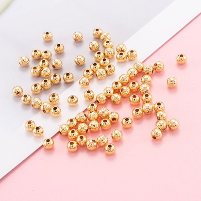 Perles ondulées en laiton, réel 18 k plaqué or, ronde