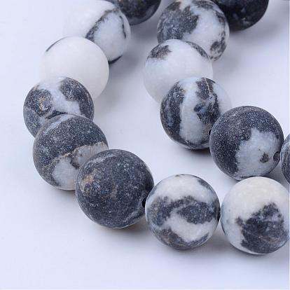 Natural Zebra Jasper Beads Strands, Frosted, Round