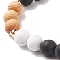 Наборы браслетов из бисера из дерева, с бусинами из натуральных драгоценных камней и латунными бусинами