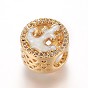 Micro cuivres ouvrent zircone cubique perles européennes, Perles avec un grand trou   , avec émail et coquille d'eau douce, plat et circulaire avec ancre, or