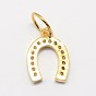 CZ Brass Micro Pave Cubic Zirconia Horse Shoe Charms, 13x9x2mm, Jump Ring: 7x0.8mm