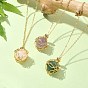 Natural Mixed Gemstone Round Pendant Necklaces, with Real 18K Gold Plated Brass Macrame Pouch Chains