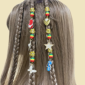 Tresses de cheveux colorées de style ethnique avec pendentif étoile de mer et papillon pompon, orné de strass pour femme