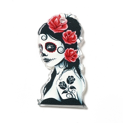 Pendentifs acryliques d'halloween, skullgirls avec des charmes de fleurs