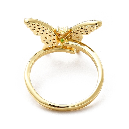 Anillo de puño abierto con mariposa de circonita cúbica, joyas de latón para mujer