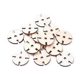 Perles en bois naturel de peuplier, plat rond