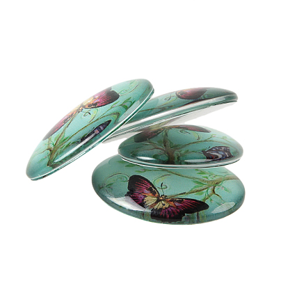 Butterfly Printed Glass Oval Cabochons