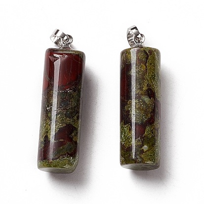 Natural & Synthetic Gemstone Pendants, with Platinum Tone Brass Findings, Column Charm