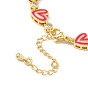 Brass Micro Pave Cubic Zirconia Chain Bracelets, Enamel Style Heart Link Chain Bracelet for Women, with Chain Extender & Lobster Claw Clasp