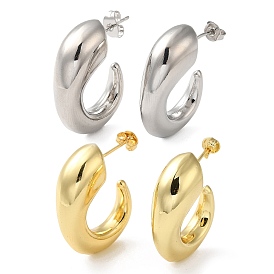 Rack Plating Brass Round Stud Earrings, Half Hoop Earrings for Women, Lead Free & Cadmium Free, Long-Lasting Plated